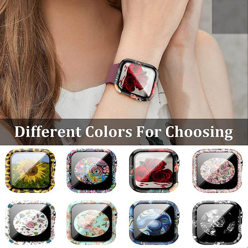 8 Pack Case Compatible for Apple Watch SE Series 6 5 4 3 2 44mm 40mm 42/38mm Hard PC Flowers Case with Tempered Glass Smartwatch Screen Protectors...