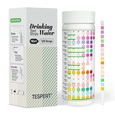 Water Testing Kits for Drinking Water: 125 Strips 16 in 1 Well and Drinking Water Test Kit, TESPERT Water Test Strips with Hardness, pH, Lead, Iro...