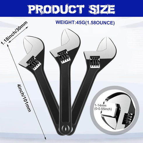 Chumia 3 Pieces Adjustable Hand Wrench Black Spanner Wrench Size Adjustable Spanner Hand Knurl Tool Adjustable Wrench Wide Jaw Wrench Repair Hand ...