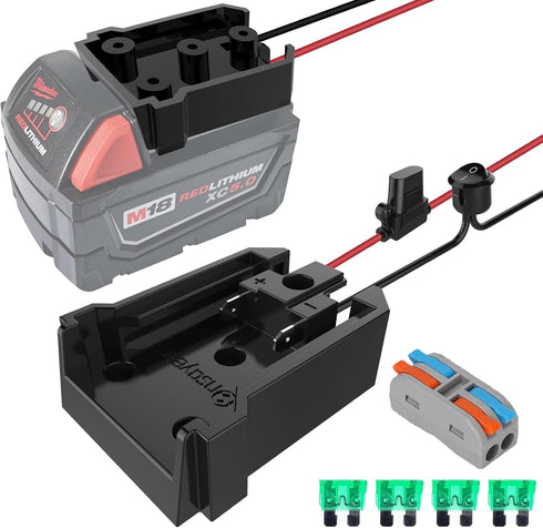 Power Wheel Adapter with Fuse&Switch for Milwaukee 18V Battery, Non-Blown Tight Battery Adapter with 4Pcs 30A Fuse and Wire Terminal, 12 AWG Wire,...