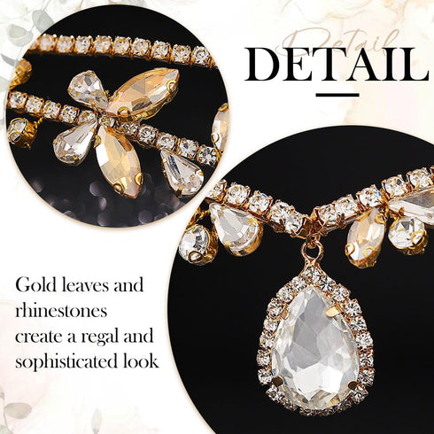 CLOACE Rhinestone Headband Gold Leave Pendant Headpiece Bride Wedding Crystal Hair Accessories for Women and Adult...