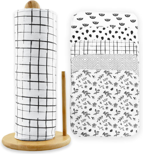 25 Pack Reusable Paper Towels, Paperless Towels Roll Washable Cotton Cloth for Kitchen Towels Zero Waste Products Alternative (Black White, 25 Cou...
