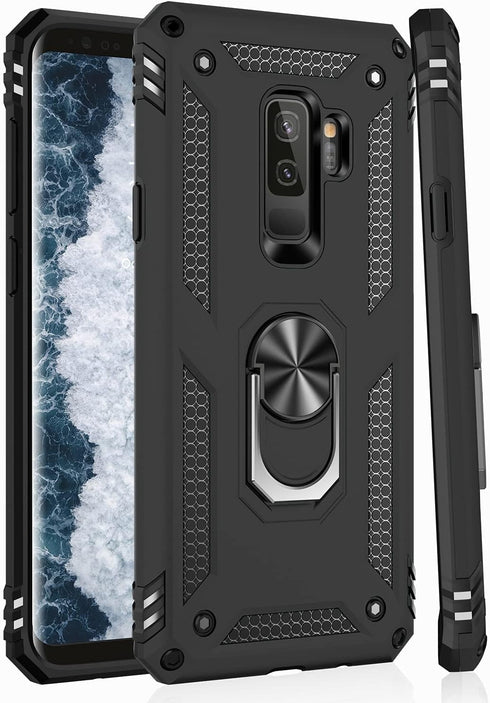 IKAZZ Galaxy S9 Plus Case, Heavy Duty Protective Phone Cover, Shockproof, Magnetic Kickstand, Black...