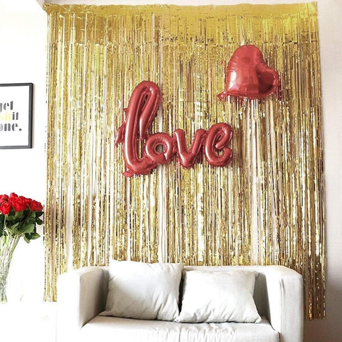 Gold Fringe Backdrop, 3 Pack Gold Foil Curtains, Party Streamers for Birthday, Wedding, Bachelorette Party Decor, Disco Party Decor...