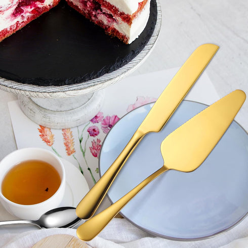 Wedding Cake Knife and Server Set,2Pcs Cake Cutting Set Gold Include Stainless Steel Cake Cutter And Cake Server Perfect For Wedding, Christmas, B...