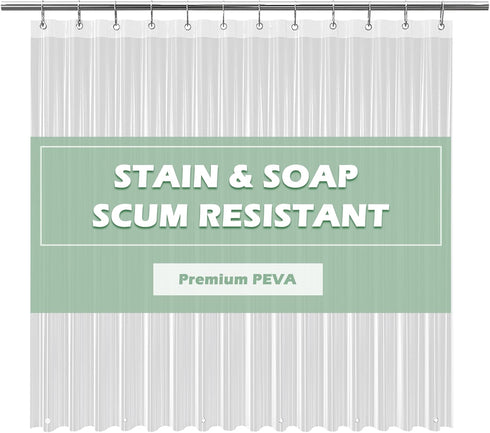 EHZNZIE Clear Shower Curtain Liner Light Weight PEVA, Shower Liner 72x72 Inches, Waterproof, No Chemical Smell with 12 Rust Proof Metal Grommets H...