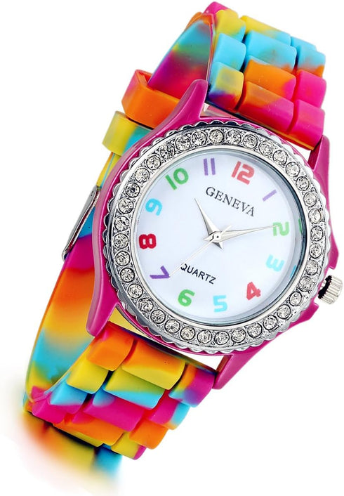 Lancardo Women's Quartz Watch Rhinestone Rainbow Color Silicon Jelly Fun Play Colorful Casual Dress Wrist Watches...