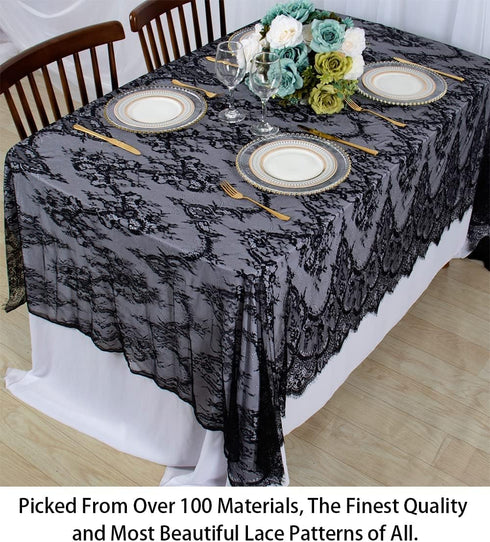 ShinyBeauty Lace Tablecloth Rectangle 60''x120'' Black Lace Party Tablecloth Rustic Floral Lace Table Cloth Vintage Lace Overlays Tea Party Tablec...