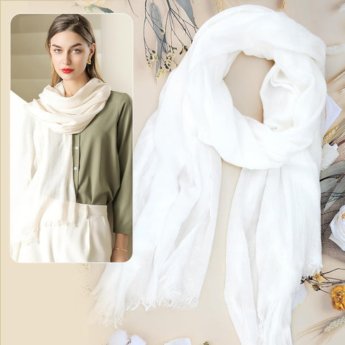 Cotton White Shawl for Women, Comfortable Soft Lightweight Spring Scarves Summer Scarf Wraps Linen Gauze, 77 * 40in Breathable Multifunctional Hea...