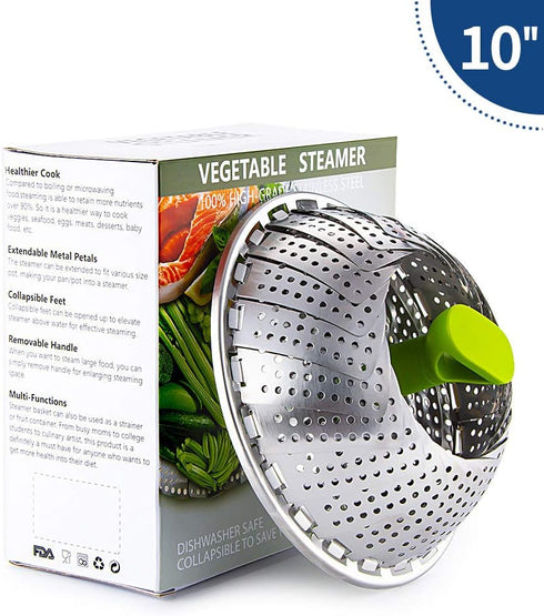 Vegetable Steamer Basket, Stainless Steel Folding Steamer with Extending Removable Center Handle Insert for Veggie Seafood Cooking to Fit Various ...