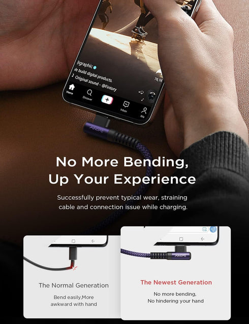 AINOPE Purple USB C to USB C Cable 2-Pack 6.6ft 60W USBC to USBC Fast Charging Cable Rigth Angle Type C to Type C USB C Cable Compatible with iPho...