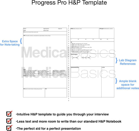 Progress Pro Notebook – H&P + 4 Progress SOAP Note (Extra Room for Note writing) – Medical History and Physical Notebook, 50 templates with perfor...