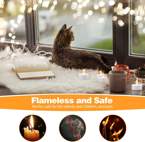 LED Tea Lights, 24 Pack Flickering Flameless Tea Lights, Warm White, Last 200H+, Battery Operated Tea Lights for Decoration(24 Pack, Warm White)...