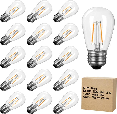 Minetom 16 Pack LED S14 Replacement Bulbs, 2W Shatterproof Edison Bulbs Equal to 11W Incandescent, Plastic Waterproof Bulbs for Outdoor String Lig...