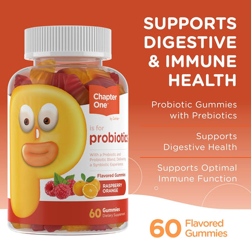Zahler Chapter One Probiotic Gummies for Kids - Probiotics Gummies with Prebiotic Blend - Raspberry Orange Flavor - Kosher Vegetarian Non GMO Prob...