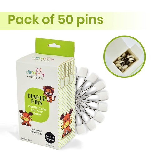 50 PCS Diaper Pins - Stainless Steel Pins with Plastic Safety Lock, Large Nappy Pins with White Plastic Heads, 5.5cm x 1.1cm - Safety Pins for Bab...