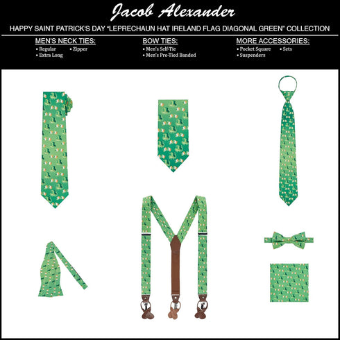 Jacob Alexander Men's Happy Saint Patrick's Day Leprechaun Hat Ireland Flag Diagonal Freestyle Self-Tie Bow Tie - Green...