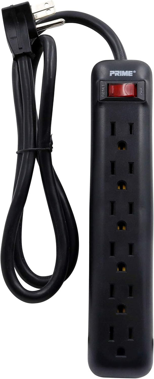 Prime Wire & Cable PB922009 6-Outlet Power Strip with Right Angle Plug and 14-3 SJT 3-Feet Cord,Black...