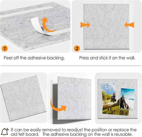 MaxGear Cork Boards for Walls 2 Pack Light Gray Felt Wall Tiles, 11.8" × 11.8" Dartboard Wall Protector Cork Board for Office Pin Board Tack Board...