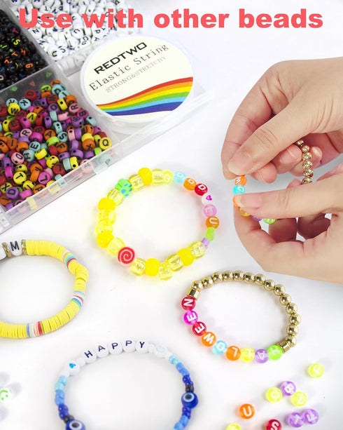 Redtwo 1600 Pcs Letter Beads Kit, 6 Styles of Colorful Alphabet Beads, Number Beads Smiley Face Beads Heart Beads and a Roll of Elastic String for...