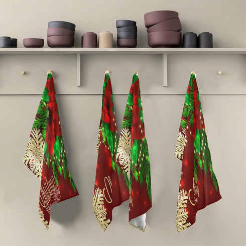 ALAZA Christmas Poinsettia and Snowflakes Decorative Kitchen Dish Towels Set of 4,Soft and Absorbent Kitchen Hand Towels Home Cleaning Towels Dish...