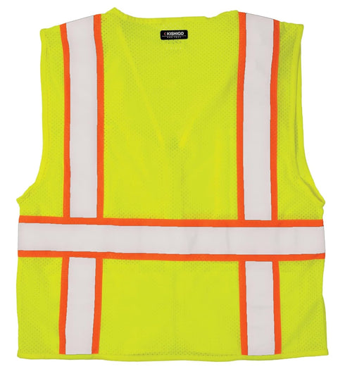 Kishigo All Mesh Contrast Unisex Reflective Safety Vest 1195, ANSI Type R / Class 2 Compliant, 6 Pockets - Pencil & Radio Pockets, Zipper Front, S...