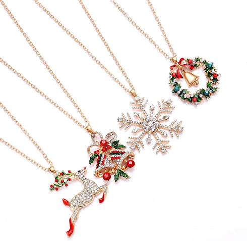 Christmas Necklaces Xmas Tree Snowflake Reindeer Bell Pendant Necklace for Women Holiday Long Necklace Set Jewelry Gifts...