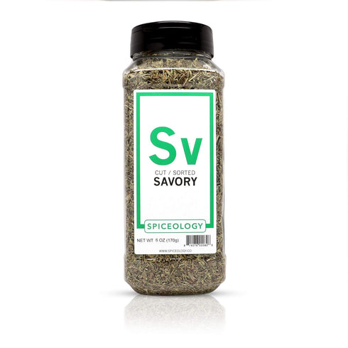 Spiceology - Savory Leaves, Cut & Sorted - Dried Savory Leaves - Herbs - Bulk Container - Spices and Seasonings - 6 oz...