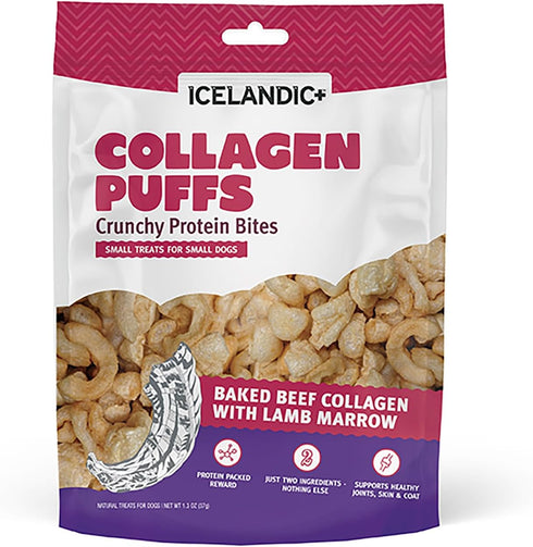 Icelandic+ Collagen Puffs: Baked Beef Collagen with Lamb Marrow 1.3oz - Small Dog Treats, Crunchy Protein Bites...
