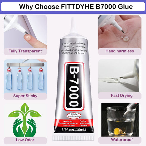 B7000 Adhesive Rhinestones Glue for Crafts, 2PCS 110ml / 3.7 fl oz B7000 Clear Glue with 5 Dotting Pen Tool, Wax Pencil and Tweezer, Jewelry Glue ...