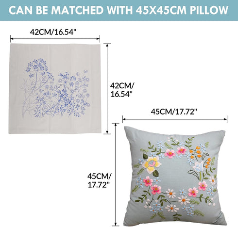 AMLESO DIY Embroidery Covers Kit Cushion Cover Semi-Finished for Living Room Sewing Supplies Adults Beginners Gift, light blue...