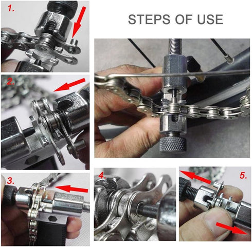 Universal Bike Chain Splitter Breaker Repair Chain Rivet Link Pin Bicycle Remover Tool Removal/Install Essential Bicycle Tools with Chain Hook, Ro...