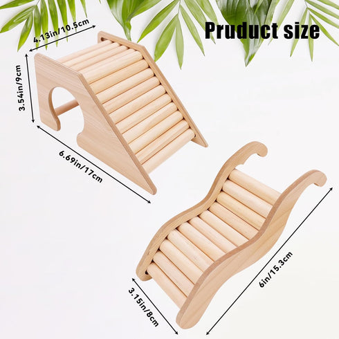Set of 2 Hermit Crab Hideout with Ramp, Wooden Hermit Crab Climibing Toys, Small Animals Habitat for Hamsters, Aquariums Ladder Bridge Ramp Toy, S...