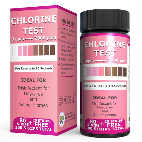 Industrial Active Chlorine Bleach Test Strips. 0-2000 Ppm Range for Sanitizer Disinfectants and Sanitizing Solutions for Daycares and Senior Homes...