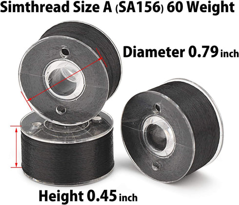 Simthread 25pcs Black Prewound Bobbin Thread Size A Class 15 (SA156) 60WT with Clear Storage Plastic Case Box 70D/2 for Brother Embroidery Thread ...