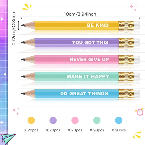 100 Pcs Motivationa Mini Pencils Bulk Inspirational Golf Pencils Half Pencils Back to School Gifts for Kids Wooden Pencils with Eraser for Student...