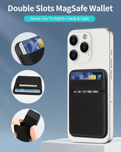 Senose Magnetic Wallet Compatible for Magsafe, Stretchy Magnet Phone Wallet Card Holder for Back of Phone Compatible for iPhone 15/14/13/12 Mini/P...