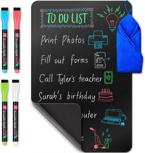 Mifflin-USA Magnetic Dry Erase Black Board Sheet for Fridge (12 x 8"), Stain-Resistant Refrigerator Blackboard Organizer, Kitchen Planner Board w/...