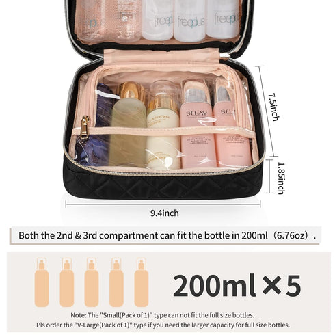 CUBETASTIC Hanging Travel Toiletry Bag, Makeup Bag for Women Girls, 3 Comparment Small Travel Bag Rhombus Quilted Cosmetic Organizer Case Portable...