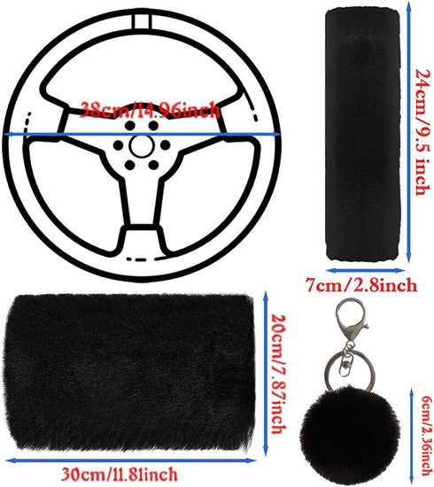 7 Pieces Fluffy Car Accessories Set, Cute Fluffy Steering Wheel Cover Set Faux Wool Seatbelt Shoulder Pads Auto Center Console Armrest Pads Fuzz H...