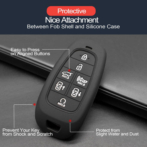 2pcs Compatible with Hyundai Tucson Palisade Nexo Santa Fe Sonata Ioniq Smart 7 Buttons Key Fob Cover Case Key Chain Protector Keyless Entry Remot...