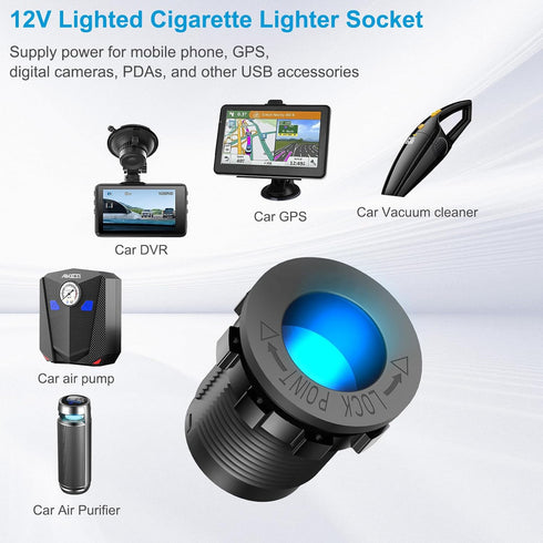 4 in 1-12V USB Outlet RV Accessories Marine Switch Panel Plug, PD3.0 and Dual QC3.0 Car USB Port Aluminum Charger, Lighted 150W Cigarette Lighter ...