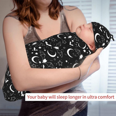 Goth Baby Stuff,Newborn Swaddle Blanket Black Baby Swaddle Blanket,Swaddle with Beanie Hat Set, Baby Stuff Newborn Receiving Blanket for Baby Boy ...