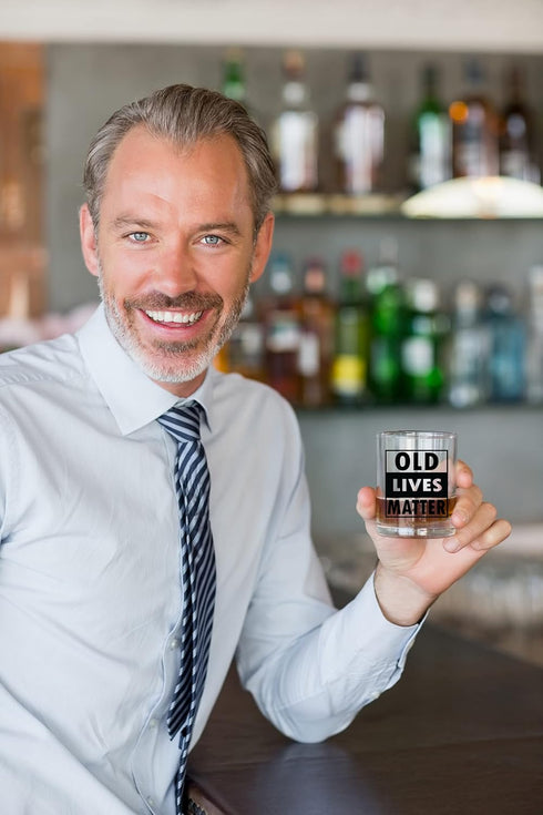 Old Lives Matter Whiskey Scotch Glass - 11oz - Funny Retirement or Birthday Gifts for Men - Unique Gag Gifts for Dad, Grandpa, or Senior Citizen -...