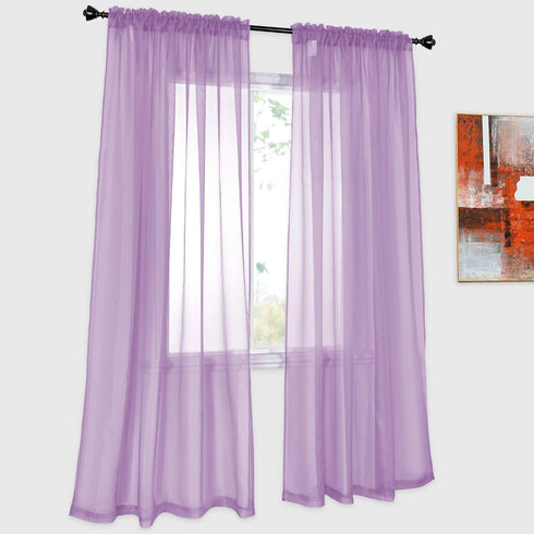 DONREN 2 Panels Solid Color Lilac Purple Sheer Curtains Elegant Rod Pocket Window Voile Panels Drapes for Bedroom Living Room (52X72 Inches)...