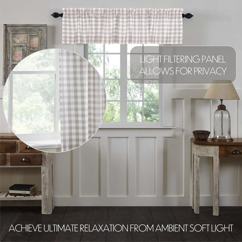 VHC Brands Annie Buffalo Check Farmhouse Kitchen Window Curtains- Lined Valance, 16x72, White &Grey...