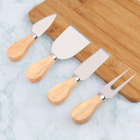 4 PCS Cheese Knife Set for Charcuterie Board, Wood Handle Stainless Steel Cheese Slicer & Cutter Utensils with Mini Knife, Butter Knife, Fork...