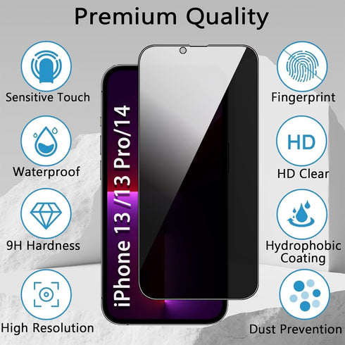 2 Pack Privacy Screen Protector for iPhone 14/13/13 Pro 6.1 inch, Anti Spy Tempered Glass Film Anti-Fingerprint Case Friendly Bubble Free......