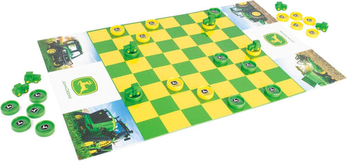 John Deere Checkers Board Game - Includes Themed Folding Board, Checkers, and Collectible Tractor Kings - Collectible Farm Toys and Strategy Games...