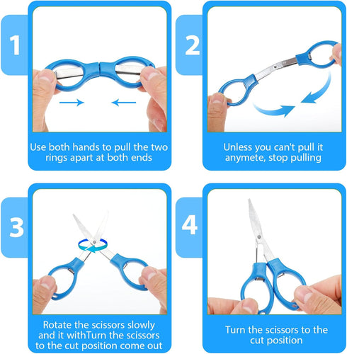 4Pcs Folding Scissors, Portable Mini Travel Scissors Small Safety Foldable Scissors Stainless Steel Telescopic Cutter for Crafting, Retractable Cu...